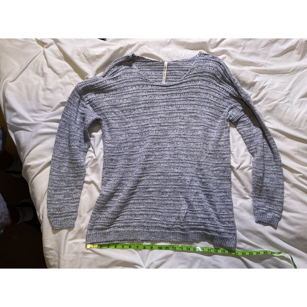 Leo & Nicole Blue Marled Pointelle Knit Scoop Neck Sweater XL T08-08